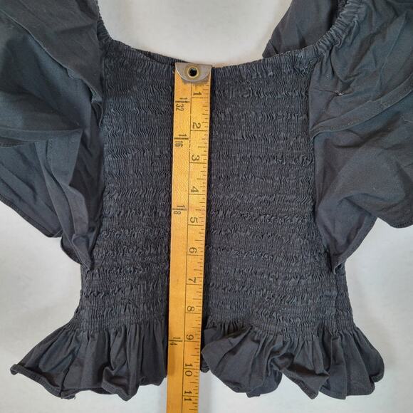Ramy Brook Womens Yolanda Smocked Peplum Top Size Medium Black Flutter Sleeve - Picture 7 of 8
